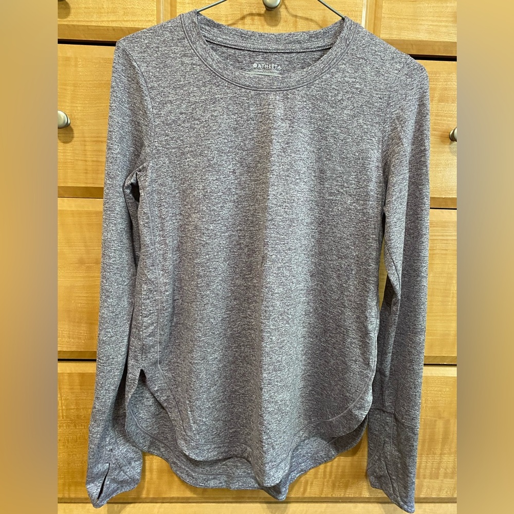 Athleta Light Purple Heathered Long Sleeve High Low Top XS
